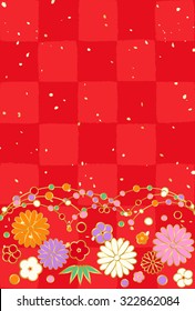 Cute Japanese Pattern New Year's card of checkered pattern