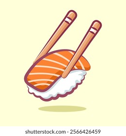 cute japanese salmon sushi with chopsticks vector design 