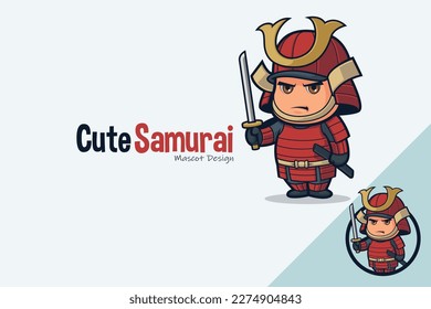 Cute Japanese Samurai Mascot Carrying Katana Sword