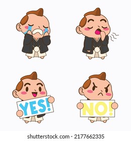 juego de vectores de stickers de samurai lindo japonés