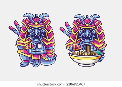 cute japanese samurai vector illustration design