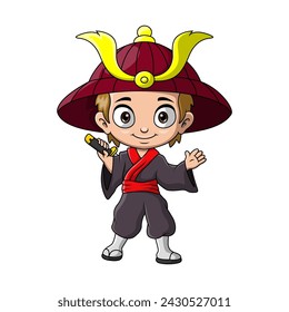 Cute japanese samurai warrior cartoon