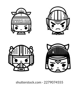 cute japanese samurai warrior collection set hand drawn illustration