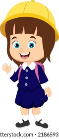 Cute japanese school girl cartoon waving hand