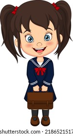 Cute japanese school girl holding a bag