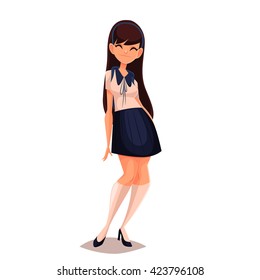 Cute Japanese Schoolgirl in uniform vector illustration