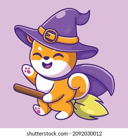 Cute Japanese Shibainu dog wears Witch Costume