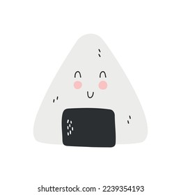 Cute japanese sushi onigiri in hand drawn style. Asian food for restaurants menu
