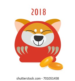 Cute Japanese Traditional Daruma Doll with a kawaii Shiba Inu dog face. Great as vector illustration for New Year of The Dog. Could be also used as Chinese New Year banner.