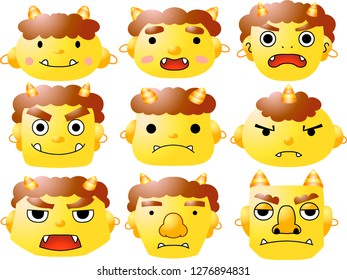 Cute japanese yellow Gradation demon Mask set