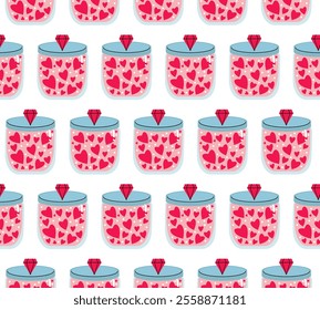 Cute jar with hearts, Valentine's Day, seamless pattern.