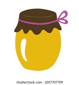 Cute jar of honey. Cozy honey icon. Vector flat hand drawn illustration
