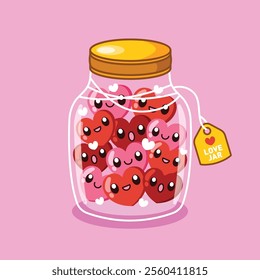 Cute jar with love cartoon character illustration