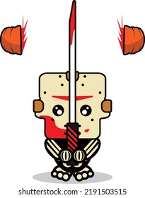 Cute Jason Voorhees Bone Mascot Character Cartoon Vector Illustration Holding Bloody Sword