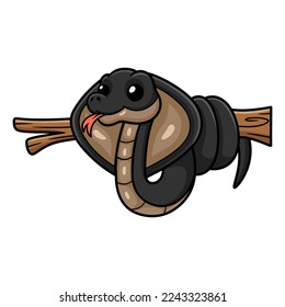 Cute javan spitting cobra cartoon on tree branch