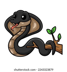 Cute javan spitting cobra cartoon on tree branch