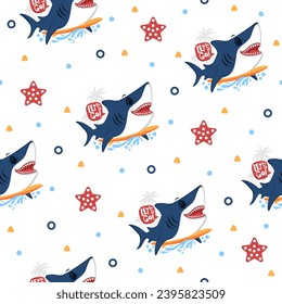 Cute Jaw Cartoon Vector Pattern Designs.