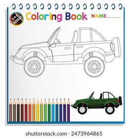 Cute Jeep clipart page for kids. Vector illustration for children. Vector illustration of Cute cartoon Jeep on isolated white background.