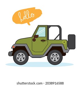 Cute jeep vector cartoon illustration for children ,Funny cartoon car in paper cut style. Comic character for textile,Vector of Transportation theme with Car