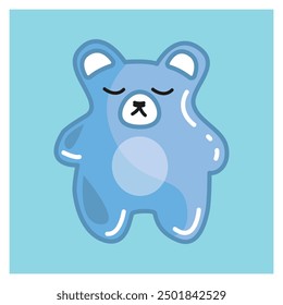 Cute jelly blue bear, sleeping teddy with close eyes, icon flat illustration