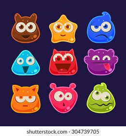 Cute jelly characters with different emotions and colors