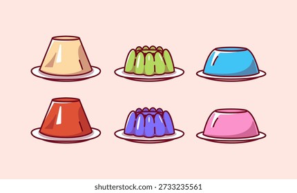 Ilustración vectorial linda del postre de la jalea fijada con estilo colorido y juguetón