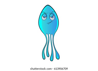 Cute Jelly Fish Bored. Vector  Illustration. Isolated on white background.