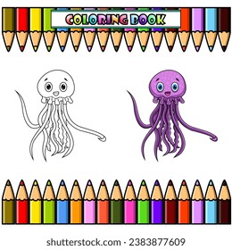 Cute jelly fish cartoon for coloring book