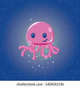 Cute jelly fish with deep blue sea background.