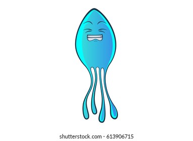 Cute Jelly Fish Grinning. Vector  Illustration. Isolated on white background.