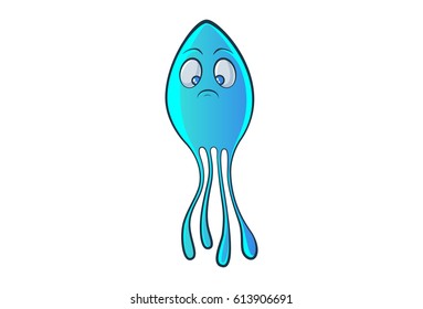 Cute Jelly Fish Sad. Vector  Illustration. Isolated on white background.