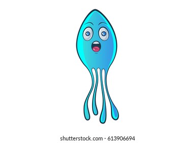 Cute Jelly Fish Shocked. Vector  Illustration. Isolated on white background.