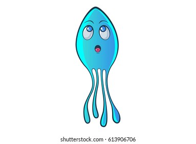 Cute Jelly Fish Shocked. Vector  Illustration. Isolated on white background.