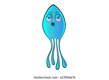 Cute Jelly Fish Sick. Vector  Illustration. Isolated on white background.