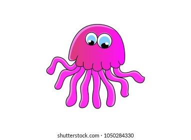 Cute Jelly Fish. Vector Illustration. Isolated on white background.