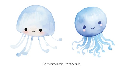 Linda ilustración de acuarela de Jelly Fish