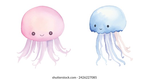 cute Jelly Fish watercolor illustration
