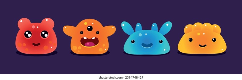 Cute Jelly Monster Funny Game Element Vector Set