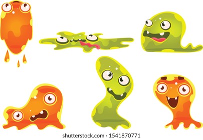 Cute Jelly Monsters Set, Funny Slimy Cartoon Character with Various Emotions Vector Illustration