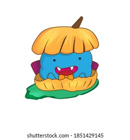 cute jelly spirit illustrations inside halloween pumpkins, in cartoon format suitable as stickers, greeting cards, children's clothes elements, book covers and others