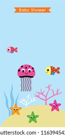 cute jellyfish baby shower invitation card vector.