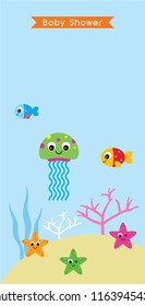 cute jellyfish baby shower invitation card vector.