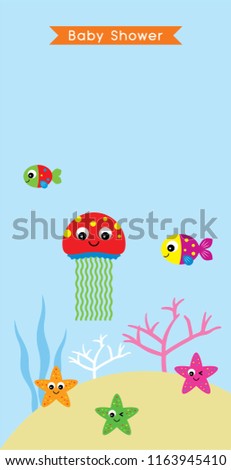 Cute Jellyfish Baby Shower Invitation Card Stock Vector Royalty