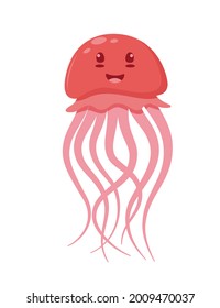 Cute jellyfish cartoon character. Sea animal vector illustration