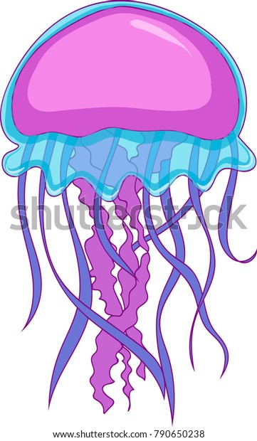 Cute jellyfish cartoon character Sea\
animal vector illustration Medusa vector\
illustration