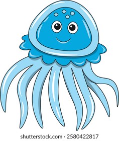 Cute jellyfish cartoon. Flat vector illustration. Wild life animals. Cute animal on white background