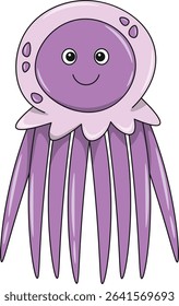 Cute jellyfish cartoon. Flat vector illustration. Wild life animals. Cute animal on white background