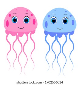 cute jellyfish cartoon illustration pink and blue