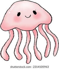 Cute jellyfish cartoon isolated on white background.