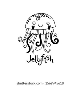Cute jellyfish in cartoon style. Vector illustration.